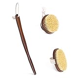 Navaris 2er Set Körperbürste Trockenbürste - 2x Bürste für unreine normale sensible Haut - Holz Reinigungsbürste Massagebürste - Rückenbürste mit Stiel