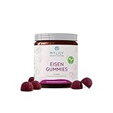 MYLILY® EISEN Vitamin Gummies | Mit dem wertvollen Vitamin Eisen(II)-Laktat | 100% VEGAN & OHNE ZUCKERZUSATZ | Natürlicher Cassis-Geschmack | 80 Gummies | Vollständig recyclebare PET-Dose