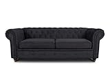 Sofa Chesterfield Asti 3-Sitzer, Couch 3-er, Glamour Design, Couchgarnitur, Sofagarnitur, Holzfüße, Polstersofa - Wohnzimmer (Schwarz (Capri 19))