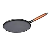 STAUB Crepes Pfanne aus Gusseisen, mit Holzgriff, rund 28 cm, Für alle Herdarten geeignet, Schwarz