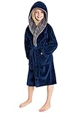 CityComfort Fleece Bademantel Kinder Frottier Robe Jungen Bademantel Plüsch Superweich (Navy, 9-10 Jahre)