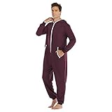 Eauptffy Herren-Schlafanzug-Einteiler, Schlafoveralls Herren Fleece Overall Onesie Einteiler Langarm Einteiler Hoodies Fleece Hoodie Weihnachten Sleepwear Onesie mit Kapuze