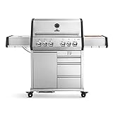 BURNHARD 4-Brenner Gasgrill Earl, 23kW Edelstahl Grillwagen mit Heckbrenner, 900°C Keramikbrenner, Gusseisen-Grillrost, Schubladen inkl. Abdeckhaube