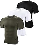 BOOMCOOL Kompressionsshirt Herren Kurzarm Laufshirt Kurzarm mit Unterarm Atmungsaktiv Mesh T-Shirt Bodyshaper für Running Jogging Fitness Gym