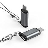 2Pack i-OS Telefon Stecker Adapter auf USB Typ-C Buchse Adapter Konverter Koppler mit Anti-Lost Keychain Unterstützung Power Charging und Datenübertragung. (Grau)