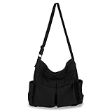 Kuriertasche aus Leinenstoff mit groß Fassungsvermögen - Canvas Messenger Bag Vintage, Hobo Crossbody Mehreren Taschen für Herren und Damen Arbeit Schule Shopper Lässige täglich,Schwarz