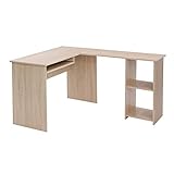 VASAGLE Computertisch in L-Form, Schreibtisch, Eckschreibtisch mit 2 Ablagen, 60 x 30 cm große Tastaturablage, fürs Büro und Arbeitszimmer, 140 x 120 x 75 cm, eichenfarben LCD810N01