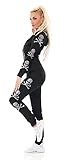 xy Damen Jogginganzug Sport Fitness Freizeit Jacke Hose Strass Nieten Skull Kapuze (Schwarz, m)