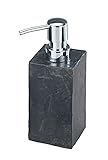 WENKO Seifenspender Slate-Rock, nachfüllbarer Seifendosierer für Badezimmer und Küche in Schiefer-Optik, Fassungsvermögen: 250 ml, 8,2 x 17 x 5,9 cm, Anthrazit