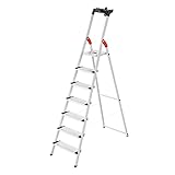 Hailo Stehleiter ComfortLine, 7 XXL-Stufen bis 150 kg, Leiter aus Aluminium mit Ablage & tiefer Standfläche, klappbare Aluleiter rostfrei, Silber, Aktuelles Modell L80, Made in Germany