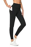 Buepeara Anti Cellulite Damen Sporthose mit Taschen, High Waist Blickdicht Sport Leggings Für Sport & Alltag -3183-03 (Schwarz)/S