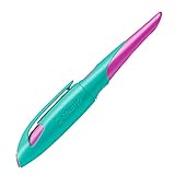 Ergonomischer Schulfüller für Rechtshänder mit Standard-Feder M - STABILO EASYbirdy in türkis/neonpink - Einzelstift - inklusive Patrone - Schreibfarbe blau (löschbar)