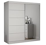 Schiebetürenschrank, eleganter Kleiderschrank Schrank Garderobe Spiegel Bella 03, Schlafzimmer- Wohnzimmerschrank Schiebetüren Modern Design (Weiß/Weiß)