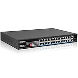 NICGIGA 24 Port Gigabit PoE Switch mit 24 Port PoE+@300W, 2 Gigabit Uplink Port, 1 SFP, Robustes Metall für Desktop-/Rack-Montage, AI Watchdog, Nicht Verwaltete Stromversorgung Ethernet Switch