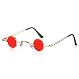 Photect Vintage Sonnenbrille mit Metall Rahmen Kleine Retro Brille Hippie Sonnenbrille für Männer Frauen (Gold, Rot, Rund)