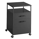 VASAGLE Rollcontainer, Aktenschrank mit 2 Schubladen, mobiler Büroschrank mit Rädern, offenes Fach, Hängeregistratur, Stahlgestell, Industrie-Design, schwarz OFC071B16