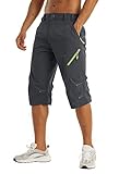 KEFITEVD Herren Bermuda Shorts 3/4 Wanderhose Kurz MTB Hose Schnelltrocknend Leicht Funktionshose Nylon Herrenhose Sommer Fahrradhose Männer Dunkelgrau 34