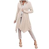 KONG JIMFAN Grobstrickjacke Damen Langarm Offene Vorderseite Long Pullover-Trenchcoat Drapieren Leicht Überdimensioniert Schalmantel