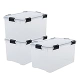 Iris Ohyama, luftdichte Aufbewahrungsboxen, 3-teiliges Set, 70 L, mit 6 Clips, stapelbar, Garage, Keller, Dachboden â€“ Air Tight AT-LD - Transparent