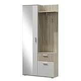 Garderoben-Set Epic, praktische Wandgarderobe mit 2 Kleiderhaken, Schrank und Schuhschrank geeignet als Flurgarderobe (Sonoma/Weiß)