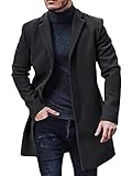 ORANDESIGNE Wollmantel Herren Lang Winter Wintermantel Mantel Slim Fit Elegant Business Trenchcoat Jacke Reverskragen Business Parka Pelzkrage Mantel mit Taschen Wolljacke B Schwarz XL