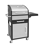 GrillChef by LANDMANN Holzkohle-Grillwagen, Grillwagen mit doppelwandigem Deckel inkl. Thermometer, emaillierter Gussgrillrost und Warmhalterost