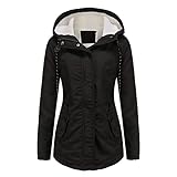 YYNUDA Damen Parka Winterjacke Lang mit Fell Kapuze warm gefüttert Slim Fit Mantel Outdoor Jacke für Winter, Schwarz, XL