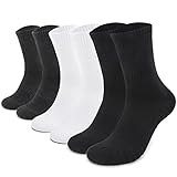 Mowenti Socken Damen 35-38 Herren 6 Paar Dicke Baumwolle Schwarz Weiß Grau Sportsocken Atmungsaktive Tennissocken Warme Verdickte Frottee