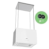 CIARRA CBCS4850 A++ Inselhaube Umluft Dunstabzugshaube Insel Freihängend 48cm 700m³/h mit Smart Wi-Fi App 4 Stufen Booster Inselabzugshaube CBCF003 Aktivkohlefilter Edelstahl Weiß Glas