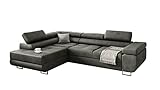 Kreative Furniture & Design Ecksofa MiamiMonL02 mit schlaffunktion und bettkasten, Wohnzimmer ecksofa, in L-Form (Links Ottomane) (Hochwertiger Stoff) (Grau), 272 x 203