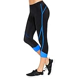 Damen Fahrradhose Gepolstert Elastizität Atmungsaktiv Frauen Radlerhose mit Polster 3/4 Tights Radfahren High Waist Leggins Yogahose Sporthose (Blau EU-L)