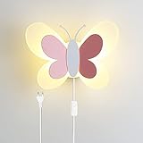 Wandlampe Kinder mit Schalter und Stecker, Innen Wandleuchte Mädchen Junge Kinderzimmer Schmetterling lampe, Cartoon Schlafzimmer Nachttischlampe mit Kabel, 14W LED Dimmbar Wandbeleuchtung (Pink-B)