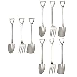 DOITOOL 9Pcs Eislöffel Edelstahl- Spatenlöffel Schaufelform Dessertlöffel Und Gabel Set Neuheit Mini Schaufel Formlöffel Obstlöffel für Heimküche Oder Restaurant Pary Gace