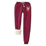 yiouyisheng Weihnachts Jogginghose Damen Weihnachten Fleecehose Damen Warm Thermohose Damen Winter Gefüttert Jogger Hose Trainingshose Sweatpants Weihnachtsleggings