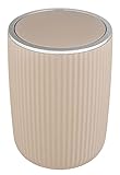 WENKO Schwingdeckeleimer Agropoli L Beige, 5,5 Liter, Badezimmer-Mülleimer mit Deckel, Abfalleimer aus hochwertigem Kunststoff mit plastischer Formgebung und strukturierter Oberfläche, Ø 19 x 27 cm