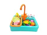 NIWWIN Pretend Play Kids Kitchen Sink Toys Set mit fließendem Wasser Lerngeschenke Jungen Mädchen Simulation Geschirrspüler Arbeitsarmatur & Abfluss Geschenke (Grün)