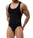 Arjen Kroos Herren Body Bodysuit Unterwäsche Stringbody Unterhemd Body Kompression Singlet Sportwear, Schwarz, Gr.- XL(89-96cm)