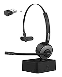 ASIAMENG Bluetooth Headset mit Mikrofon,Wireless PC Headset mit Geräuschunterdrückung,Mute Funktion,Ladepad,Headset Bluetooth mit Freisprech Funktion für Handys/PC/Skype/Büro/Zuhause