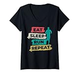 Damen Eat Sleep Run Repeat - Lustiges Laufen & Läufer T-Shirt mit V-Ausschnitt