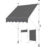 Yaheetech Klemmmarkise Balkonmarkise mit Handkurbel Sonnenschutz ohne Bohren Sonnenmarkise höhenverstellbar Markise mit Gestell wasserdicht 150x120cm/Dunkelgrau