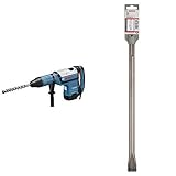 Bosch Professional 0611266000 Professional GBH 12-52 DV Bohrhammer, 1700 W, 52 W, 240 V, Schwarz, Blau + Bosch Pro Flachmeißel SDS-max (Länge 400 mm)