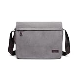 KONO Messenger Bag Canvas Laptop Umhängetasche für 13 Zoll Wasserdichte Schultasche, Geschenke für Männer Frauen(Grau)