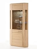 expendio Eckvitrine Senta 6 Eiche Bianco teilmassiv 69x209x69 cm Vitrine Glasvitrine Vitrinenschrank Wohnzimmer Esszimmer, Beleuchtung:ohne Beleuchtung