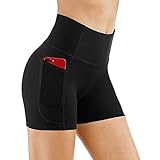 KOEMCY Kurze Sporthose Damen, Hohe Taille Yoga Sport Shorts mit Taschen, Kurze Hose Leggings Radlerhose Laufhose Blickdicht Sommer Hotpants für Gym Fitness Workout Yoga (Schwarz, M)