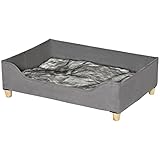 Pawhut Haustiersofa Katzensofa Hundematte Hundecouch Hundebett mit Kissen Indoor modernes Sofa für kleine Hunde weich gepolstert waschbarer Bezug Kiefernholz Grau 81 x 56 x 23,5 cm