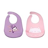 Tomedeks 2 Stück Baby Lätzchen Silikon Fütterung Lätzchen Babys entwöhnende Wasserdichte Wide Food Crumb Catcher Taschen Kleinkinder Unisex Kinder Weiche Leicht abwischen Maschine waschbar (P+P)