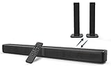 Soundbar für Fernseher, 2.2 Kanal 32 Zoll 3D Surround Sound System mit HDMI-ARC/Opt/RCA/BT/Aux-Eingang, integrierte DSP-Höhen/Bässe einstellbar, trennbares 2-in-1-Design