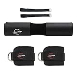 Langhantel Polster Fußschlaufen Kabelzug Ankle Straps Gym Hip Thrust Polster Fußmanschetten Kickbacks Schlaufe Fußschlaufen Fitness Barbell Pad Nackenschutz Hantelstange Schwarz Set