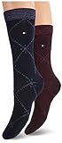 Tommy Hilfiger Women's Check 4 Pack CLSSC Sock, Navy/Burgundy, 39/42