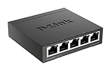 D-Link DGS-105 5-Port Layer2 Gigabit Switch (bis zu 2000 Mbit/s Datenübertragung pro Port, einfache Plug & Play-Installation, energiesparende Funktionen, lüfterlos, Metallgehäuse) schwarz